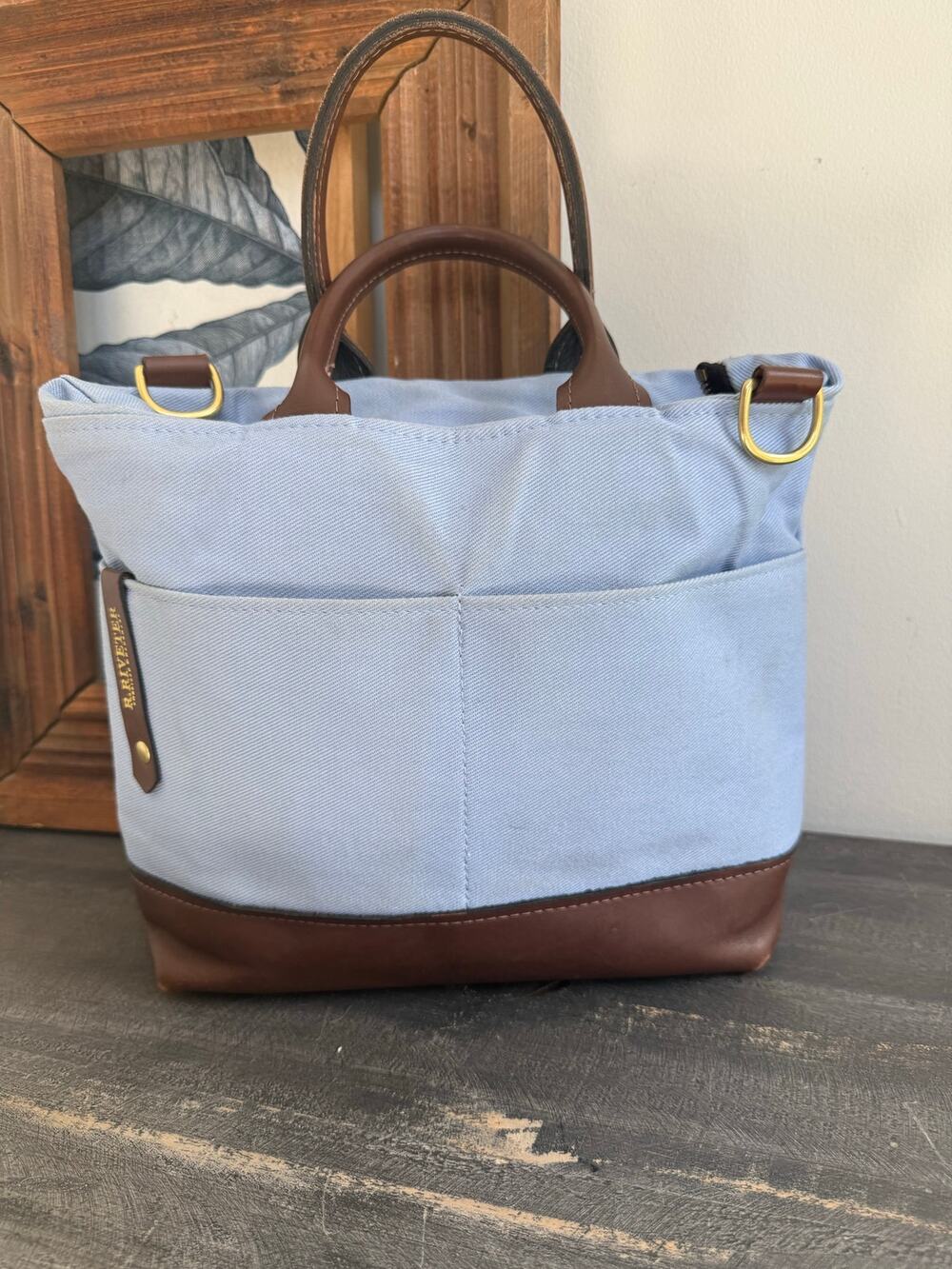 R. Riveter USA Made Light Blue Canvas & Leather Satchel Handbag EUC